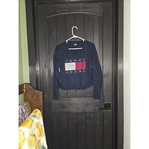 Tommy Jeans Long Sleeve Navy Blue Cropped Tee Shirt Top